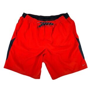 Nike Swim Trunks Mens XL Red Black Contend Volley Shorts Lined Hybrid 9 Inch